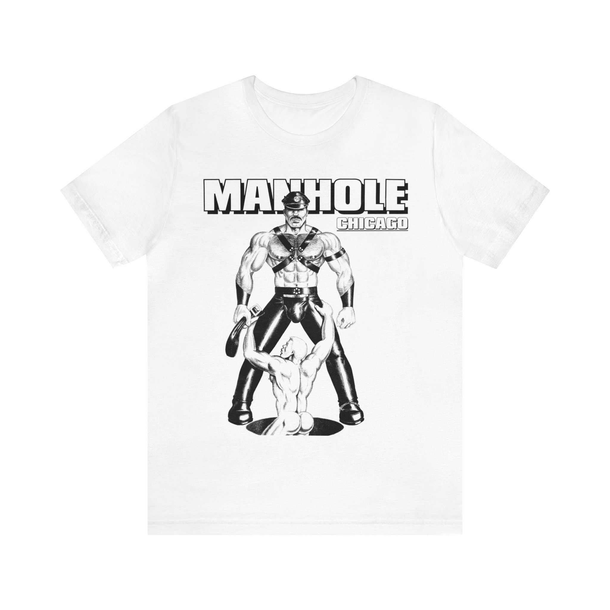 Street Fashion Chicago - マンホールシカゴレザーバーTシャツ、70年代と80年代のTシャツ