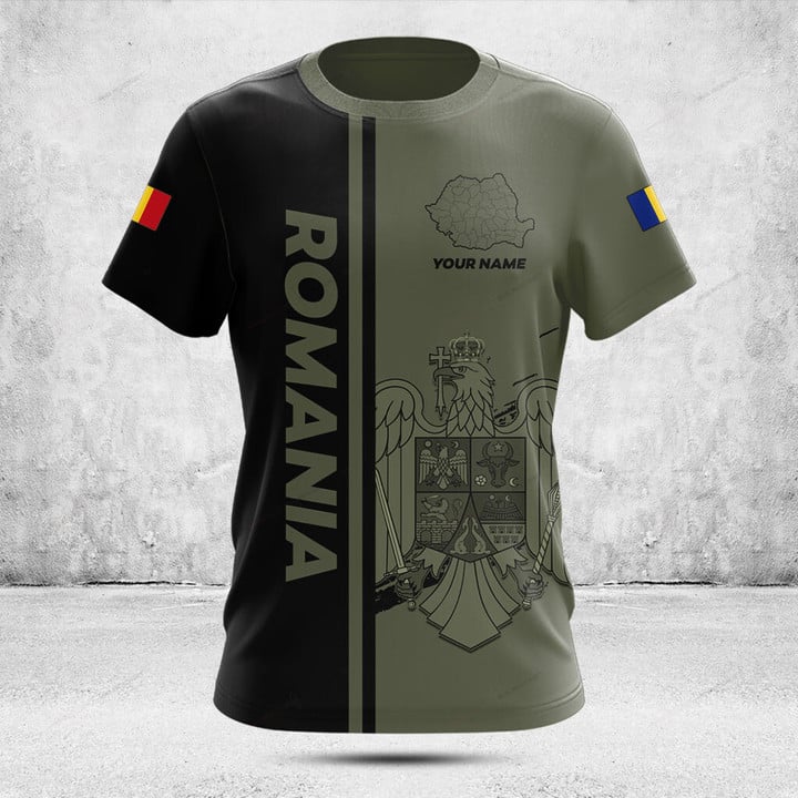 Street Fashion Usa - カスタム名夏カジュアルルーマニア国旗アーミーグリーングラフィック Tシャツメンズファッションジャージ半袖トップス速乾性ストリートウェア