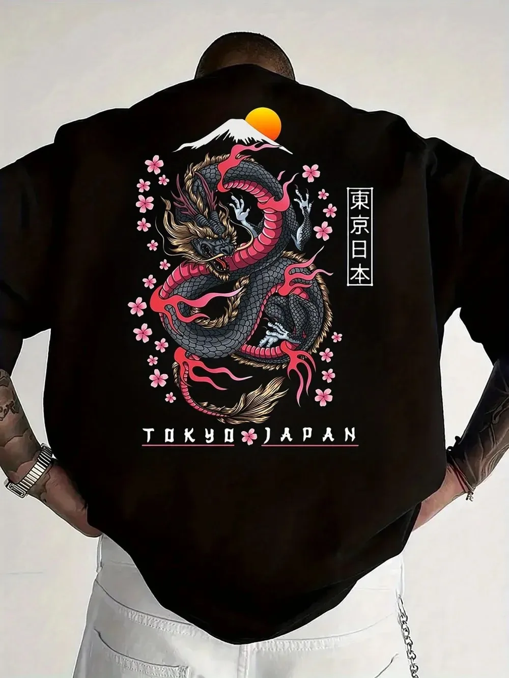 Street Fashion Tokyo - 新作東京ドラゴン桜柄、メンズ用、夏向け、3Dプリント、通気性、速乾性、ゆったりとした大きめのサイズ、ストリートファッションに合うトップス。