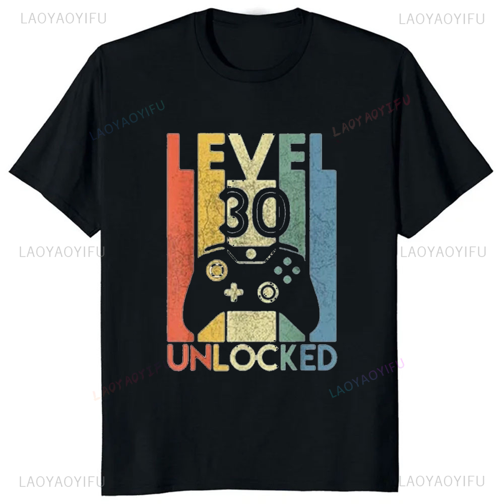 Street Fashion Art - 男性用の30レベルのロック解除されたTシャツ,カジュアルなストリートウェア,ヒップスター,ルーズでソフト,誕生日プレゼントに最適