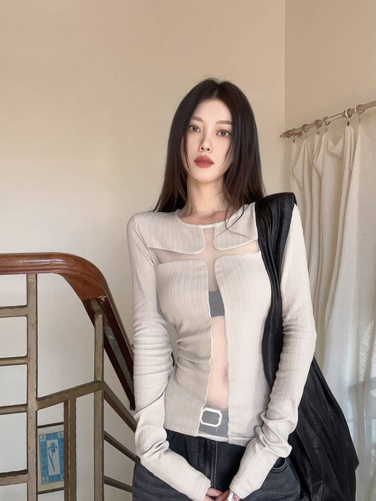 Street Fashion Designers - 2026年夏ファッション新作レディースデザインセンスのあるスパイシーガール風ホロートップ長袖気質ストリートスタイルTシャツ
