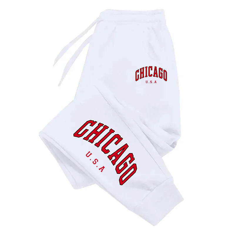 Street Fashion Chicago - アメリカ・シカゴ レッドレタープリント レディース カジュアル ベーシックパンツ 多用途でおしゃれで快適なトラウザーズ