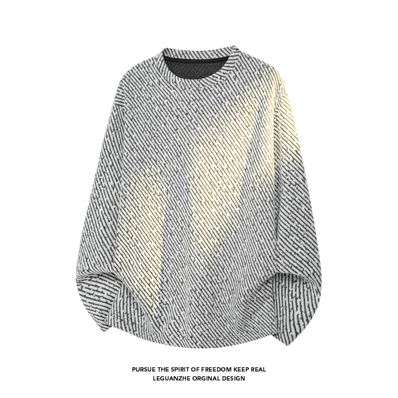 メンズ斜めストライプテクスチャード長袖Tシャツ、クルーネック - Street Fashion For Man のレビューと価格