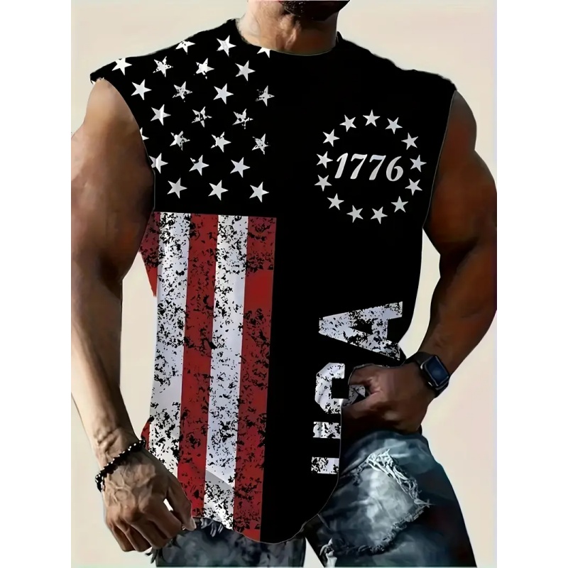 3D プリントアメリカ国旗タンクトップ男性のための米国ファッ - Street Fashion Usa のレビューと価格
