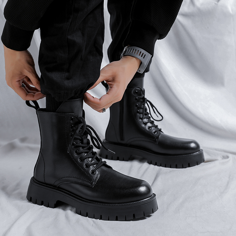 メンズラグジュアリーファッション 本革ブーツ ブラック ホワ - Street Fashion Designers のレビューと価格