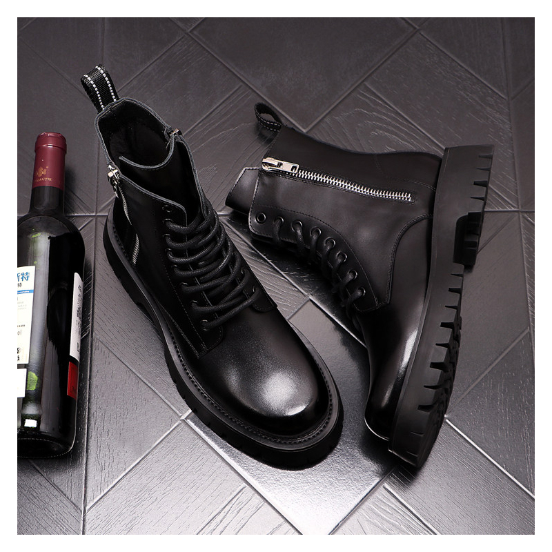 メンズラグジュアリーファッション 本革ブーツ ブラック ホワ - Street Fashion Designers のレビューと価格
