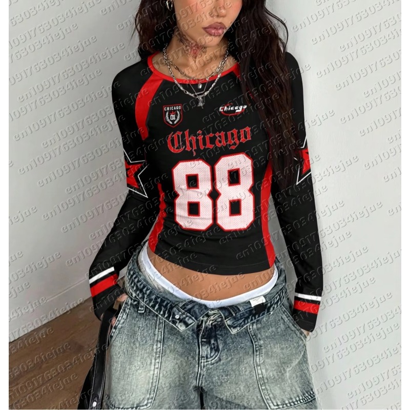 MOTO 快適なラグランスリーブ Tシャツ シカゴ数字＆文字 - Street Fashion Chicago のレビューと価格