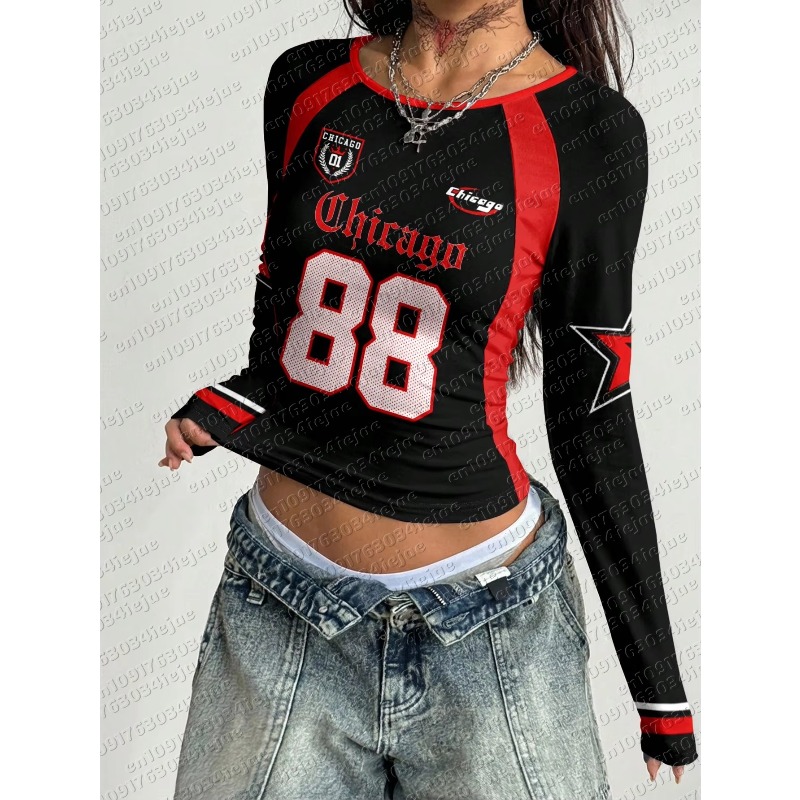 MOTO 快適なラグランスリーブ Tシャツ シカゴ数字＆文字 - Street Fashion Chicago のレビューと価格