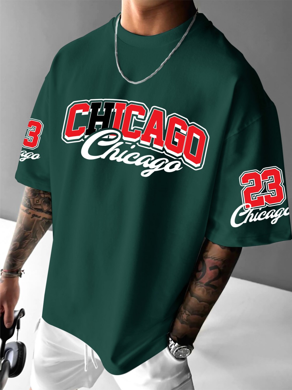 欧米風メンズ夏用シカゴレタープリント快適で通気性のあるラウン - Street Fashion Chicago のレビューと価格